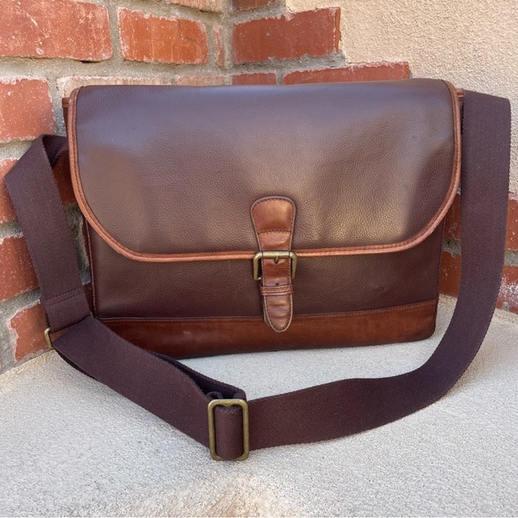VTG Buxton 💼 Leather Flap Clip Laptop/Briefcase/Messenger Bag in 2-Tone Brown - Picture 2 of 15
